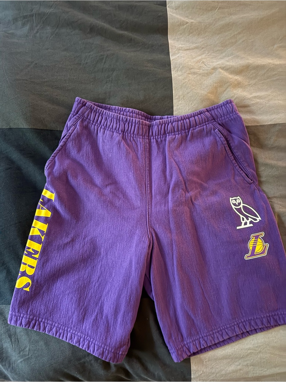 OVO Lakers Purple Athletic Knit Shorts with Yellow Logo